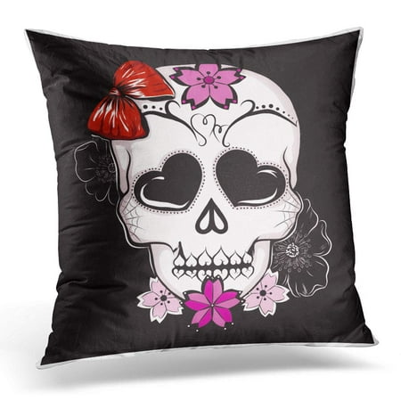 ECCOT Pink Alternative Digitally Illustrated Love Skull Cherry Blossom Tattoo Design Over Black Purple Artistic Pillowcase Pillow Cover Cushion Case 18x18 (Best Cherry Blossom Tattoo Designs)