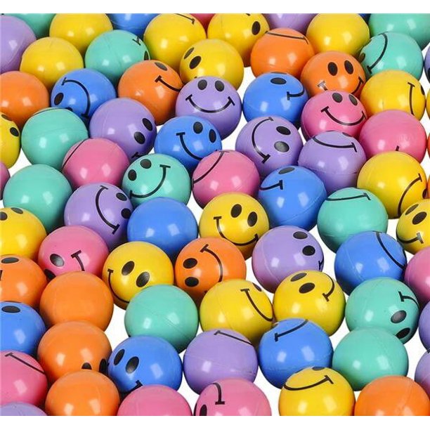 24 SMILEY SUPERBALLS, HIGH BOUNCE BALLS, SMILE, EMOJI EMOTICON