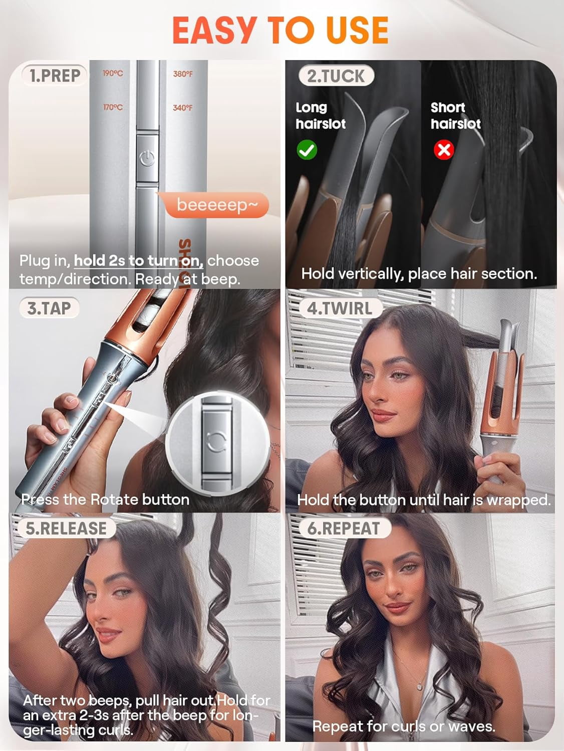 VoluVibe Automatic Curling Iron 1 inch with 3 Temperatures Fast Heating, 2-Way Rotation, Automatic Shut-Off, Anti-Scald, Anti-Tangle Rotating for Hair Styling