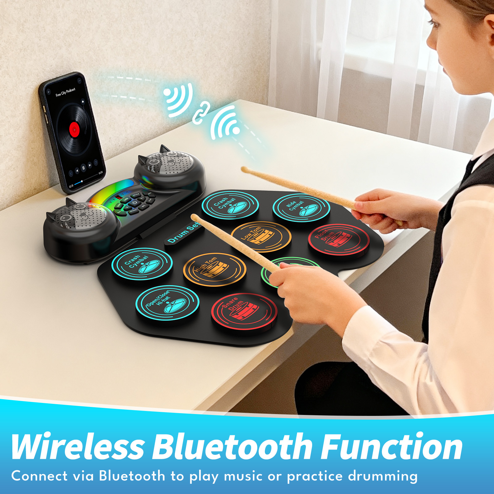 Burufy 9-Pad Electronic Drum Set with Bluetooth Speakers photo 5