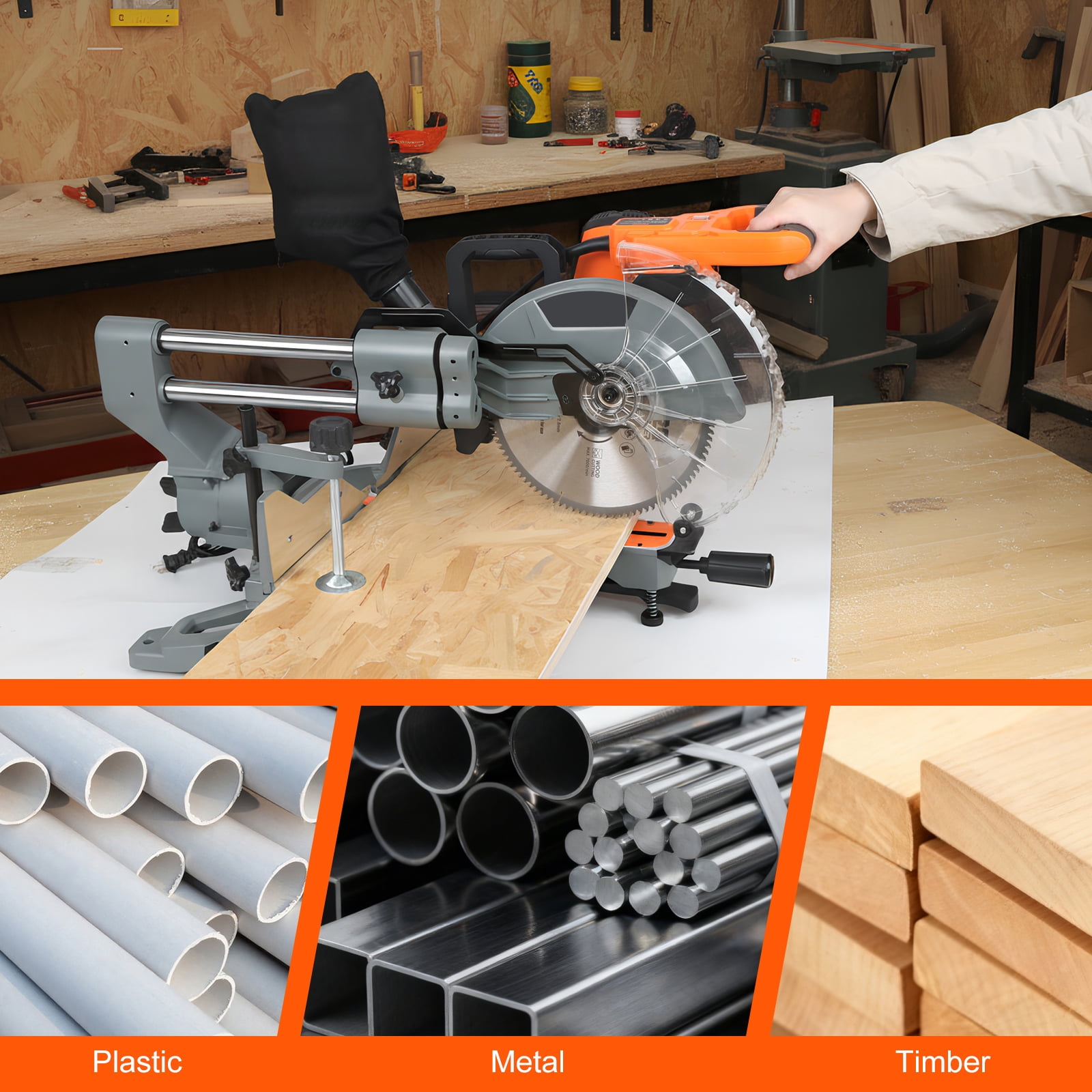 10-Inch Sliding Compound Miter Saw, Corded 15 Amp Miter Saw, Double Bevel with 100-Tooth Carbide Blade, LED Light, Angle Adjustable for Precision Cuts on Wood, Decking, Laminates