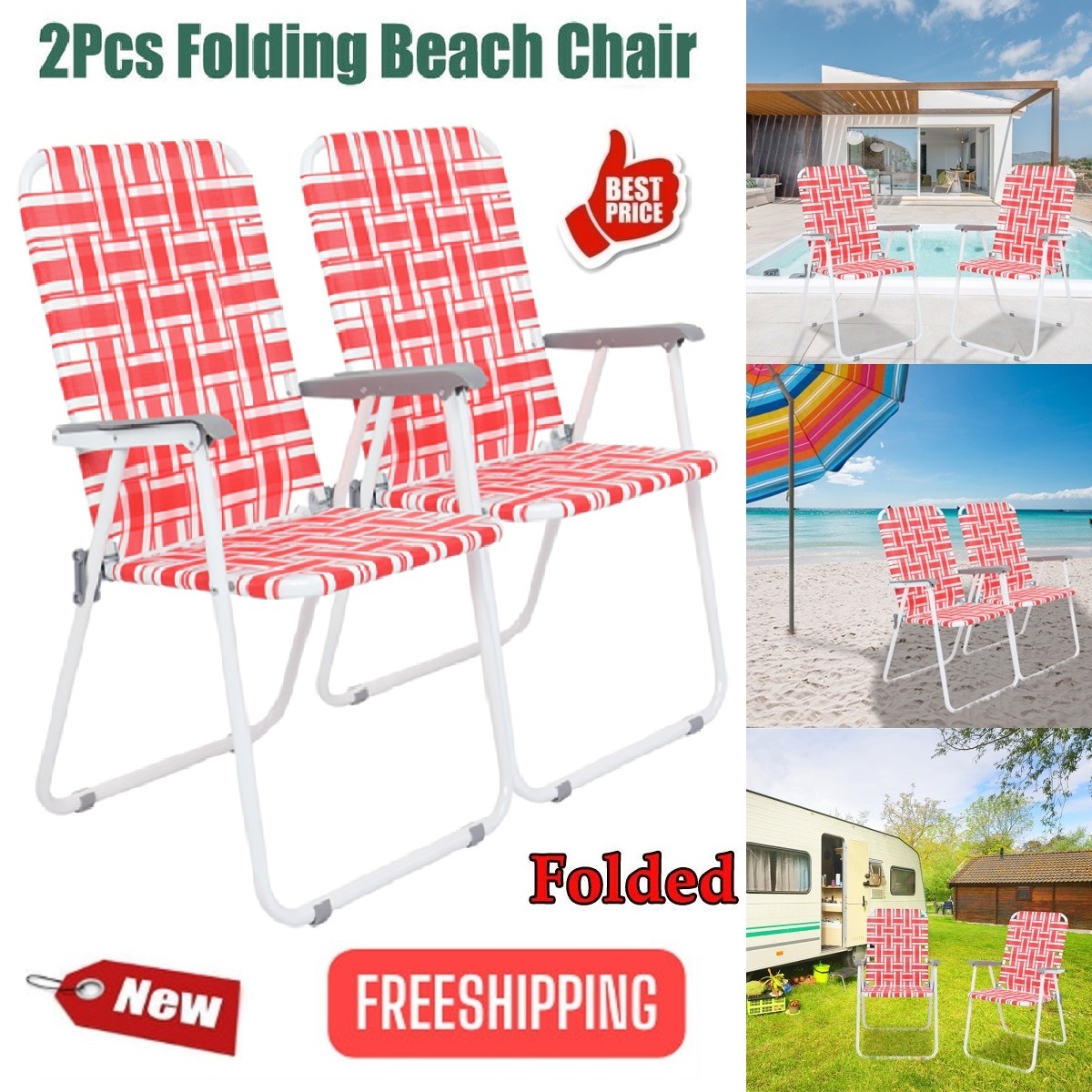 Goorabbit Folding Camping Chairs,(2Pack) Steel Tube PP bed Folding