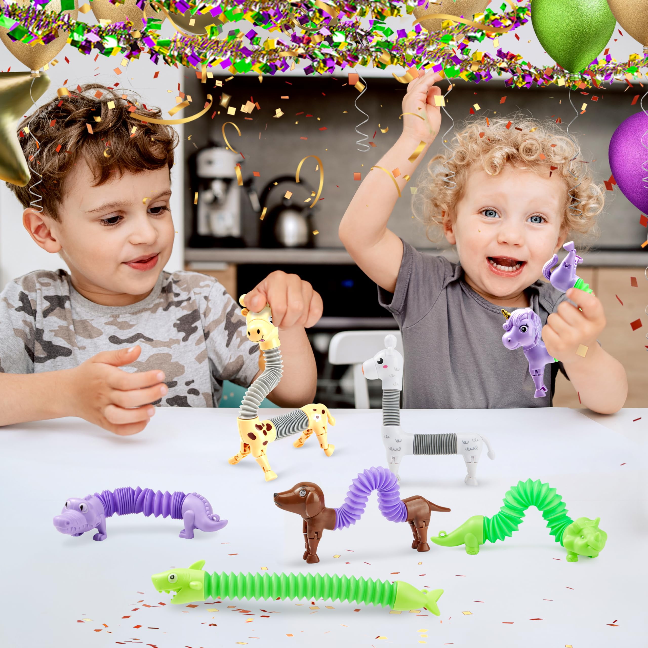 (4 pack) Joyfy Animal Pop Tubes Fidget Toys, 8 Pack Sensory Toys for Toddlers 2-3 Party Favors for Kids 4-8 8-12 Birthday Gifts Party, Classroom, School Reward,Goodie Bags Stuffers for Kids, Random Color