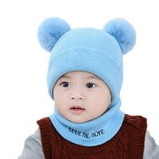 wsevypo 2PCS Newborn Baby Boys' Girls' Pom Hat Winter Warm Knit Bobble Beanie Cap With Scarf Set