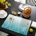 thumbnail image 3 of Aqua Blue Geometric Placemats Set of 6, Modern White Stripe Distortion Art Placemats for Dining Table, Place Mats for Kitchen Tabletop, Waterproof Wipeable Dining Table Mats Set, 3 of 9