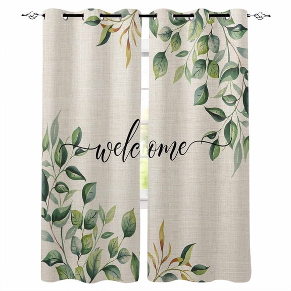 Fsddascl Eucalyptus Blackout Curtains for Bedroom/Living Room, Thermal Insulated Kitchen Curtains, Watercolor Sage Green Leaf Spring Summer Grommet Darkening Window Treatment Drapes 27.5"x39"x2