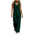 thumbnail image 3 of PNTUTB Women's Two Piece Set Sleeveless Scoop Neck Top Elastic Waist Wide Leg Pants with Pocket Solid Color Casual Comfort Trendy Outfit Sets, 3 of 7