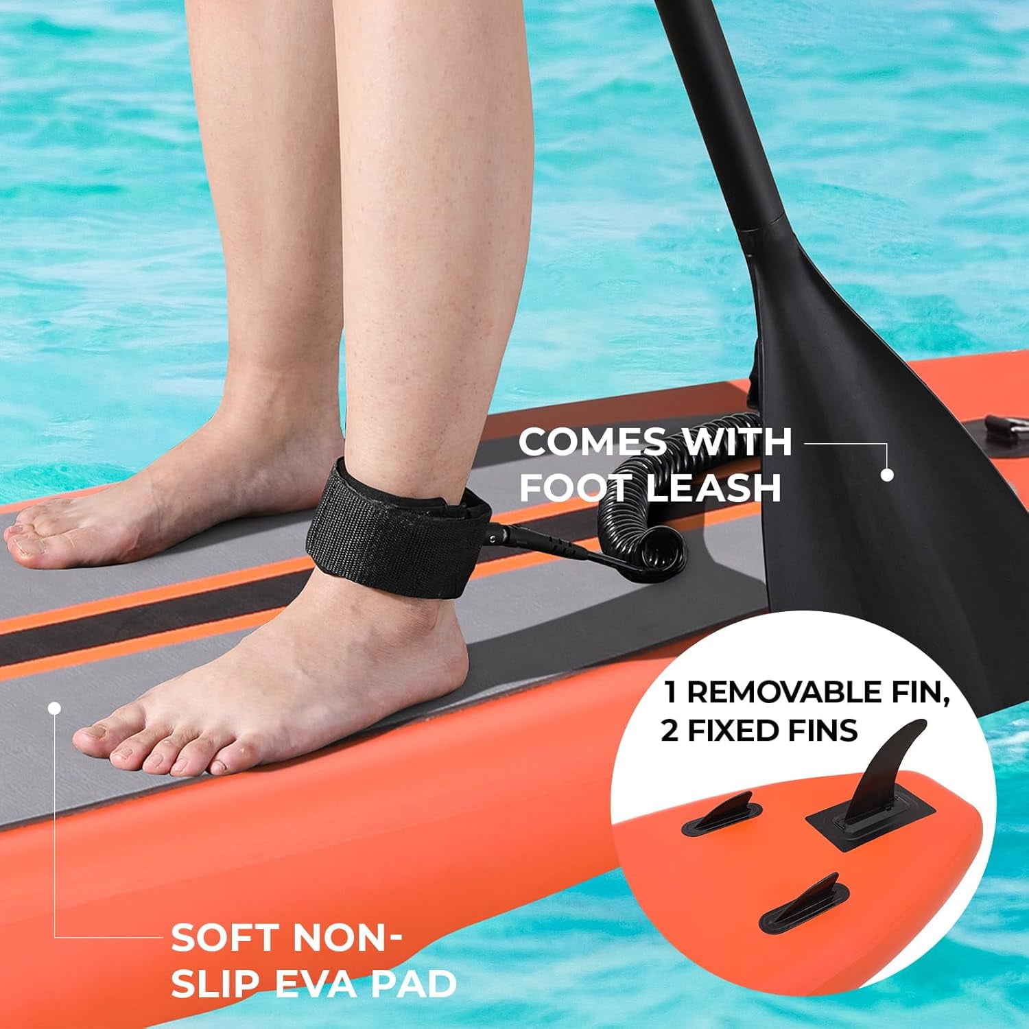 Pirecart 10' Inflatable Stand up Paddle Board 6" Thick SUP with Carry Bag, Non-Slip Deck, Hand Pump, for All Skill Levels, Orange