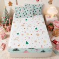 thumbnail image 4 of Manfei Father Christmas Zipper Full Size Comforter Sets with Fitted Sheet and 2 Pillowcases Santa Zipper Bedding Set, Cream Green, Xmas Reversible, 4 of 7