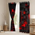 thumbnail image 3 of Erosebridal Teens Black Red Geometric Grid Curtains Pack of 2 (42x84 Each),J Personalized Initial Curtains Blackout For Boys Girls, 3 of 6