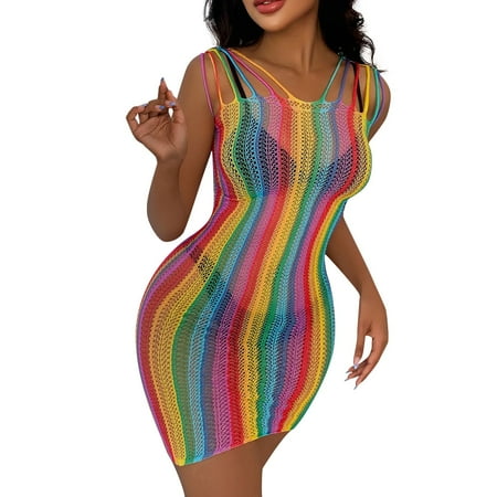 

Women Lingerie Rainbow Mesh Dress Rainbow Stripe Lingerie