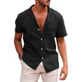 thumbnail image 1 of Camisa de manga corta Cárdigan para hombre, camisa de lino y algodón, informal, de negocios, transpirable, con solapa, primavera y verano, novedad, 1 of 4