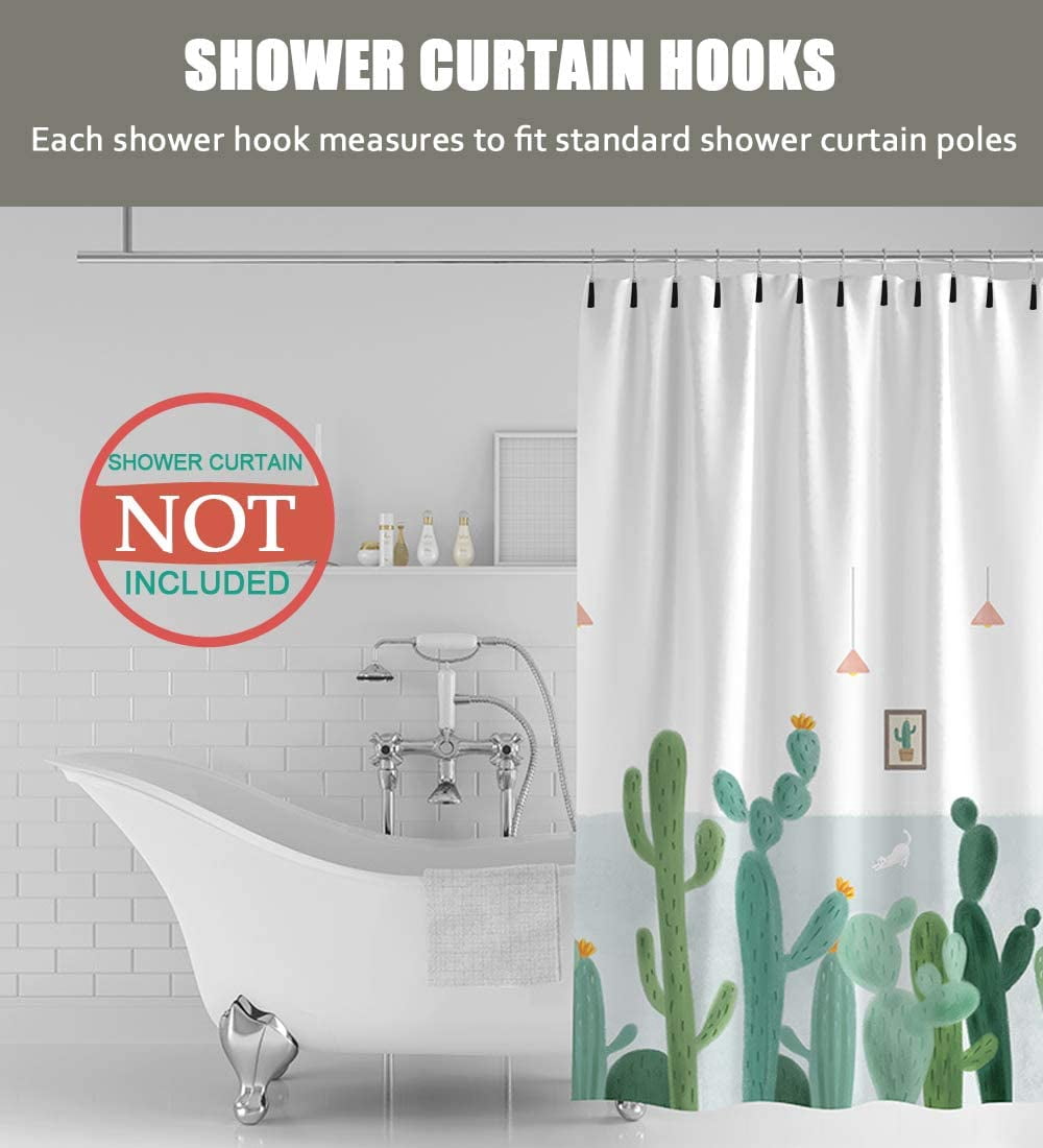 MKEUDQ-Shower Curtain Hooks Rings, 304 Stainless Steel Shower Curtain Rust Resistant Hooks for Bathroom Shower Rods Set of 12 (Black)