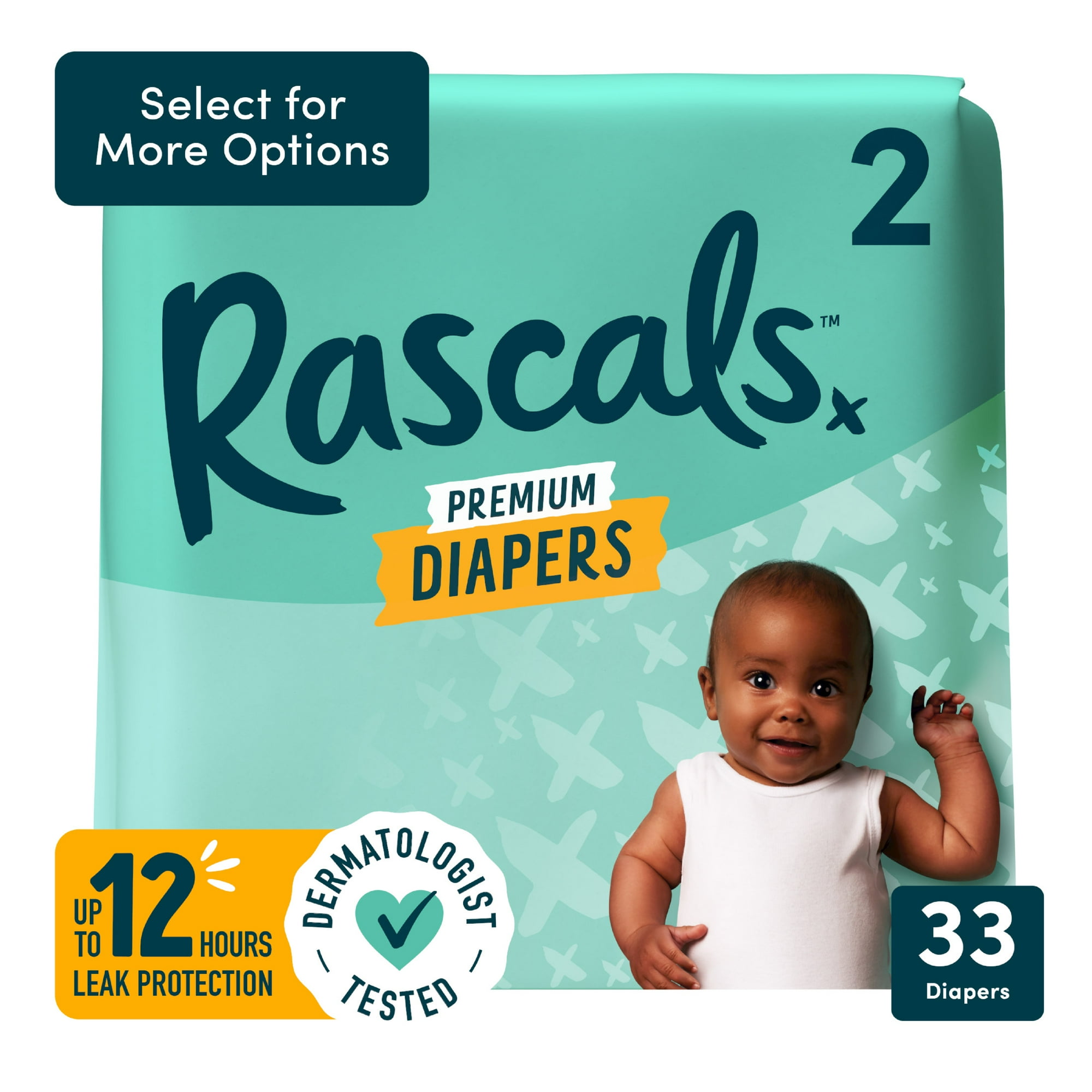 Rascals Premium Absorbent Baby Diapers Size 2, 66 Count