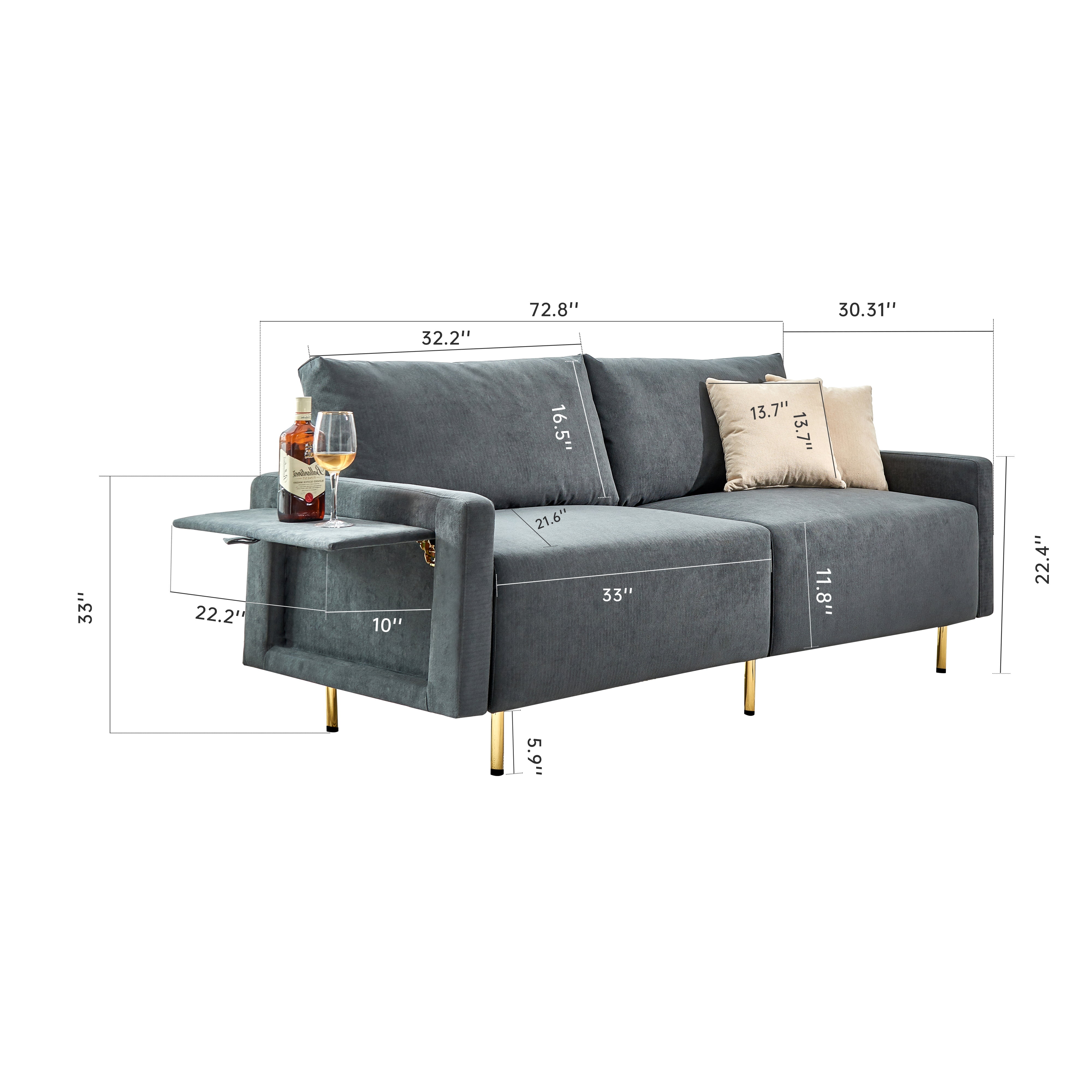 BSHTI 66.9 inch Modern Upholstered 2-Seat Loveseat Sofa,European style Loveseat Sofa for Livingroom(Navy Blue)