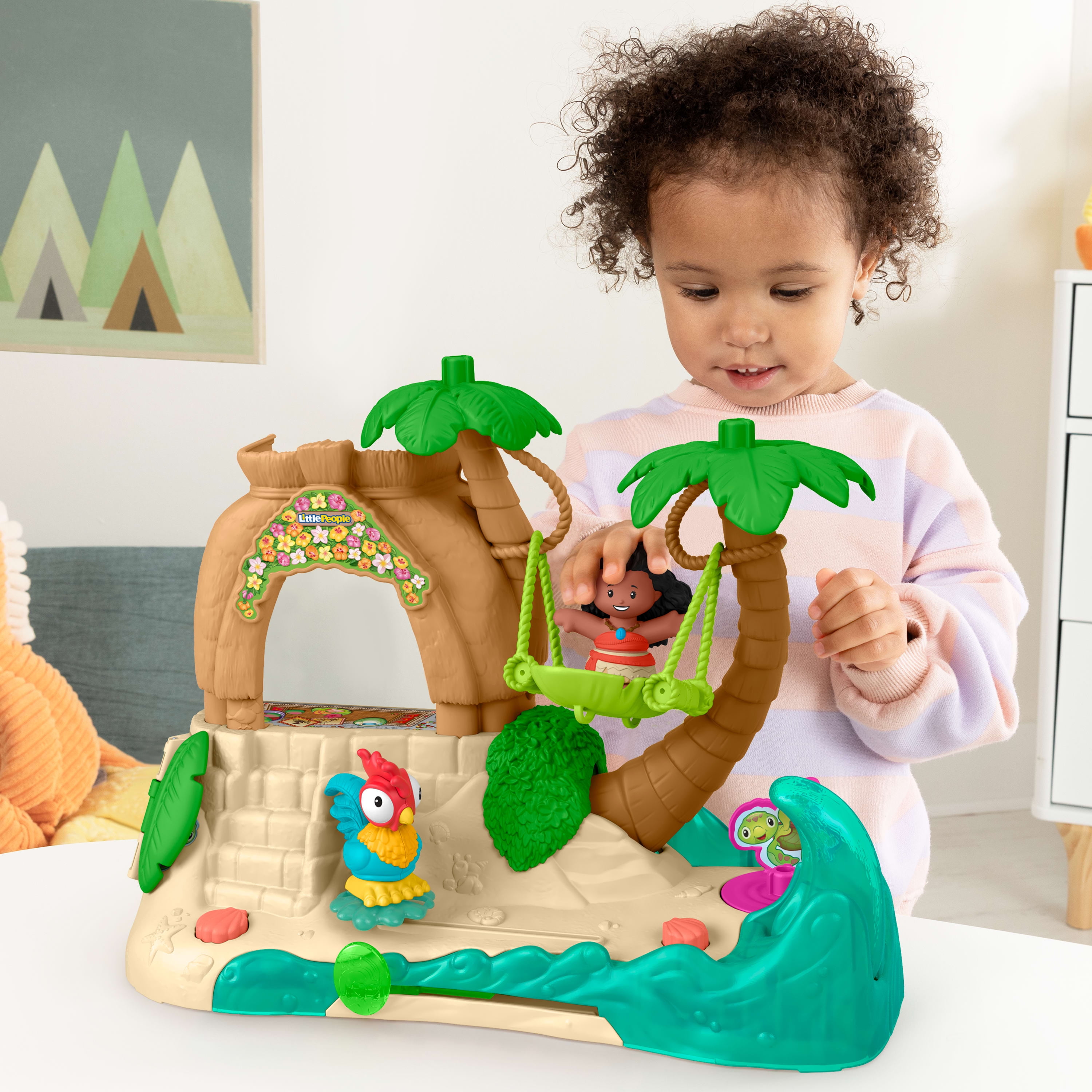 Fisher-Price Little People Disney Princess Moana Adventure Village Playset with Figures for Toddlers, Island-inspired Little People playset featuring 3 floors of storytelling play plus Disney Princess Moana and Heihei figures