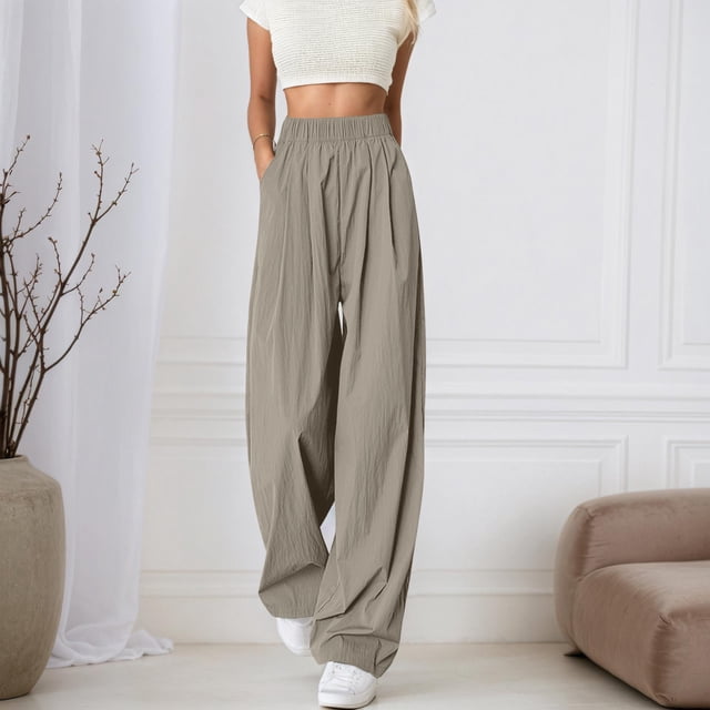 WILLBEST Pantalones Casuales para Mujer, Cómodos, de Cintura Alta, Holgados, de Pierna Ancha, para Uso Diario, Primavera, Verano y Otoño - Moda Versátil Extra Grande