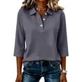 thumbnail image 5 of Womens Summer Tops 3/4 Sleeve Collared V Neck Polo Shirts For Women 3 Buttons Lapel Athletic Golf Shirts Casual Loose Fit Solid Business Blouses, 5 of 5