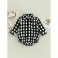 thumbnail image 2 of Bagilaanoe Newborn Baby Girl Boy Oversized Romper Shirts Plaid Print Long Sleeve Bodysuit 6M 12M 18M 24M Infant Casual Tee Tops, 2 of 8