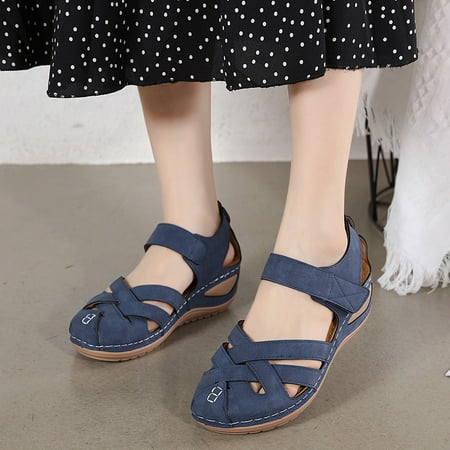 

〖Yilirongyumm〗 Blue 38 Sandals Women Sandals Breathable Women Summer Beach Fashion Wedges Peep Shoes Toe Comfortable Women s Sandals