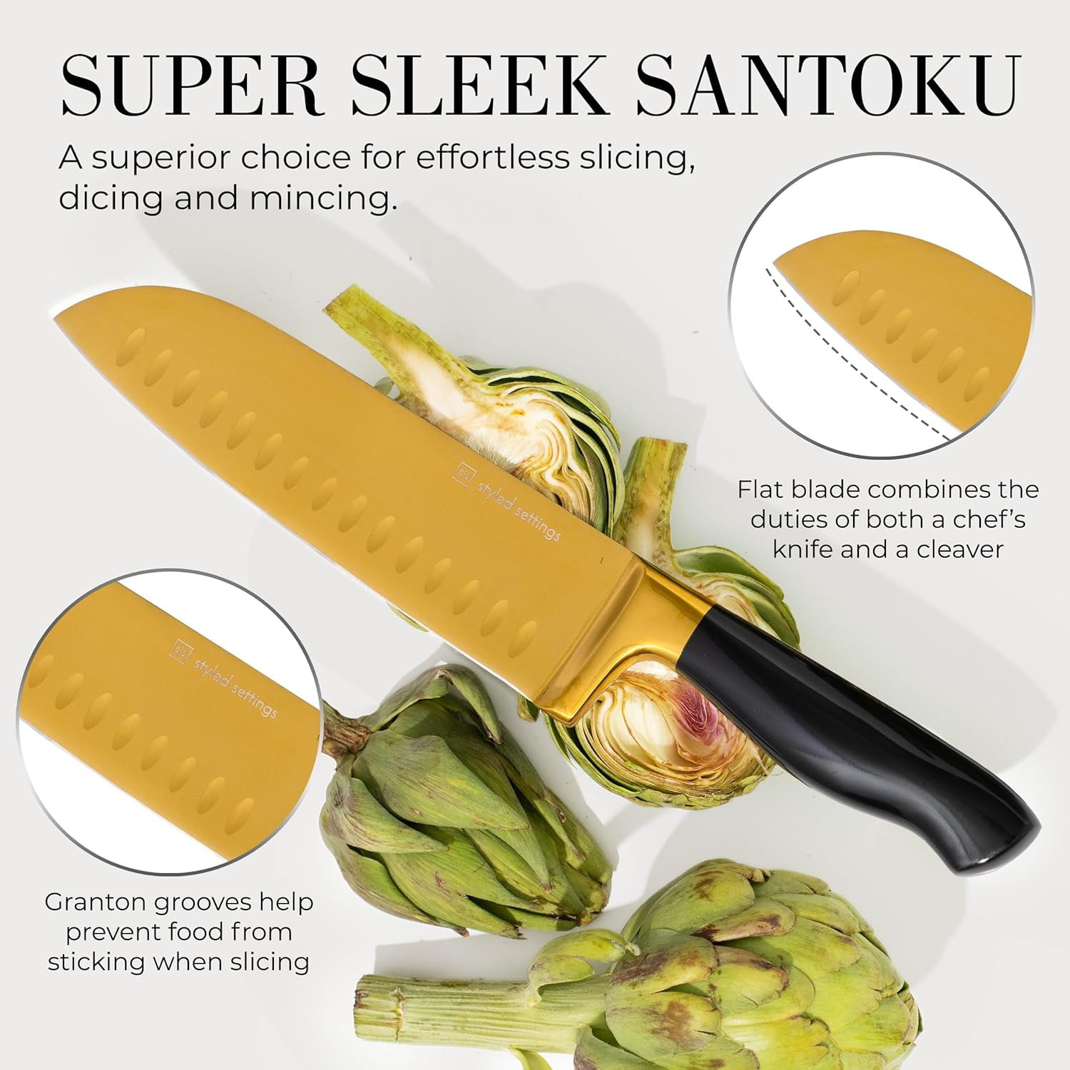 Black and Gold Knife Set with Sharpener- 14 PC Gold Knife Set with Block and Sharpener Includes Full Tang Black and Gold Knives & Self Sharpening Knife Block Set - Black and Gold Kitchen Accessories