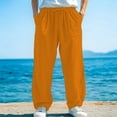 thumbnail image 2 of Enjoytime Pants for Men Solid Color Drawstring Straight Leg Trousers Beach Vacation Casual Loose Plus Size Pants with Elastic Waist and Pockets Orange XXXXL, 2 of 4