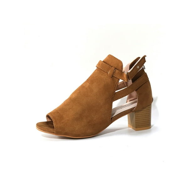 Brown chunky top heel sandals