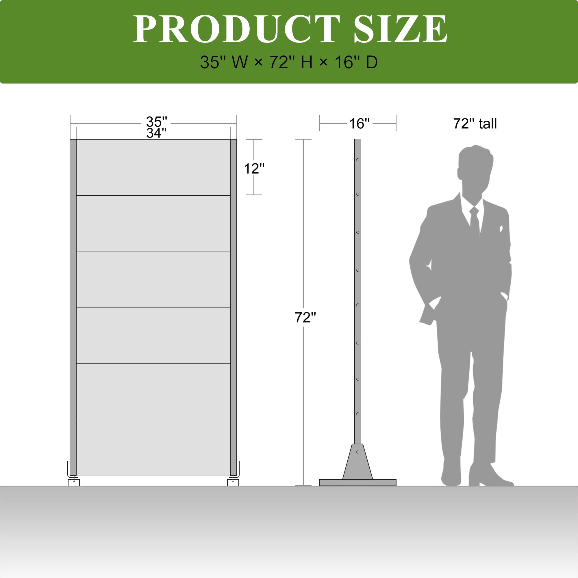 MAYEERTY 72×35" Outdoor Black Metal Privacy Panel Screen for Backyard & Garden, Wide-narrow Louvered Pattern