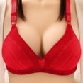 thumbnail image 2 of Cotton Bras Women Bra No Underwire Lace Comfortable Breathable Bras Tops Solid Underwear V-Neck Padded Bra Feature Hook and Eye Closure Training Bra Style Y-331 , Red L, 2 of 2