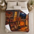 thumbnail image 5 of Rustic Halloween Porch Scene Glowing Pumpkins Autumn Leaves, Festive Halloween Scene, Warm Flannel Blanket for Cabin and Lodge, Art Lovers Halloween Gift, Festive Home Decor, 5 of 9