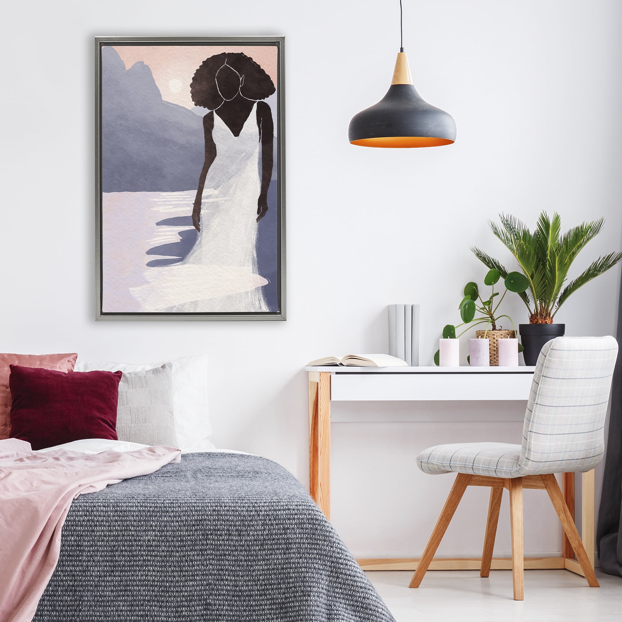 Stupell Industries White Gown Silhouette at Sunset Gray Framed Floater Canvas Wall Art, design by Yuyu Pont