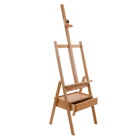 U.S. Art Supply Large Wooden H-Frame Studio Easel with Artist Storage Drawer - Mast Adjustable to 75" High, Beechwood