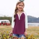 thumbnail image 3 of Cowsor Girl's Casual 3/4 Sleeve T Shirts Button V Neck Tunic Blouses Color Block Basic Tee Tops Loose Fit Summer Shirt, 3 of 6