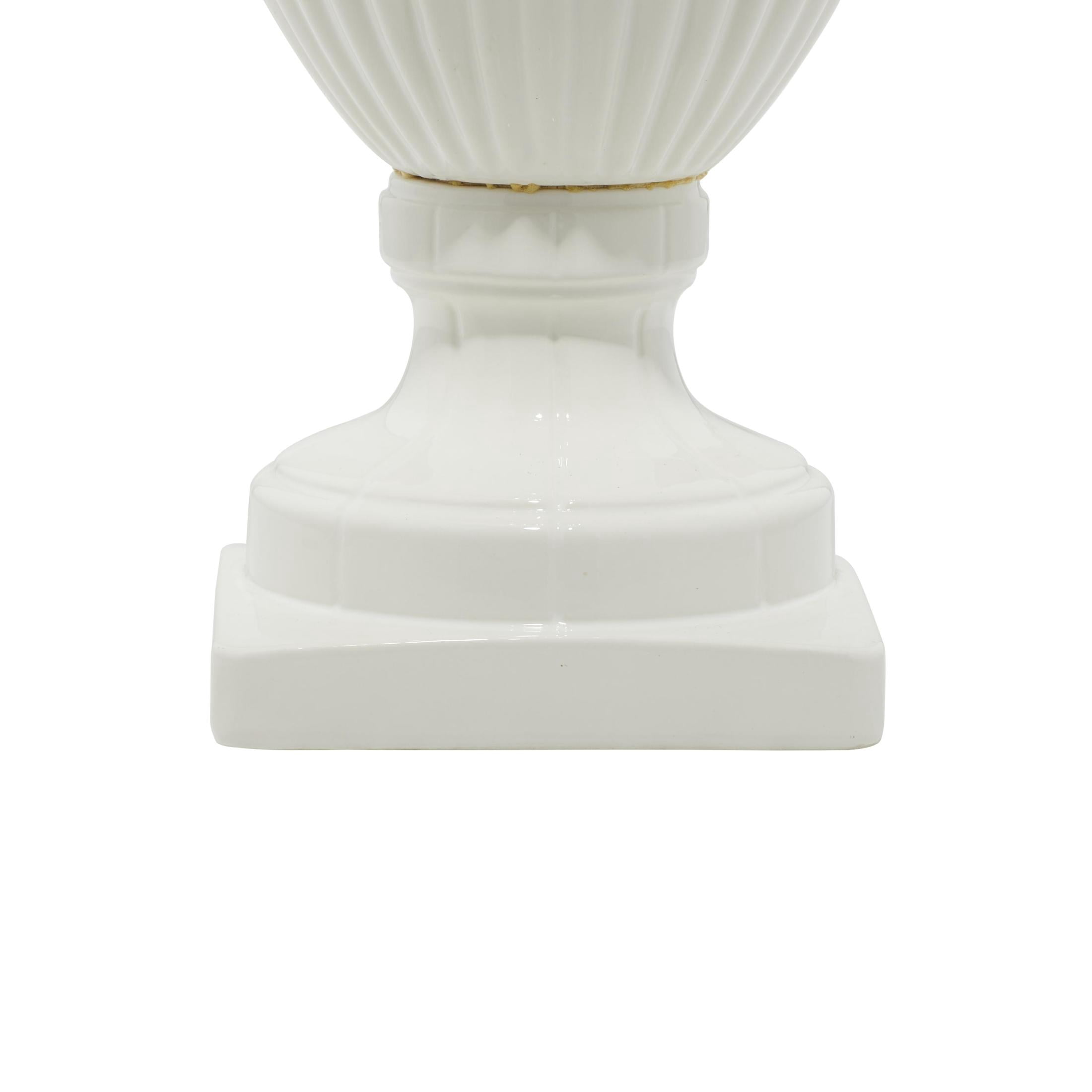 DecMode 12" x 32" White Ceramic Tall Fluted Urn Decorative Jars with Grooves and Lid, 1-Piece