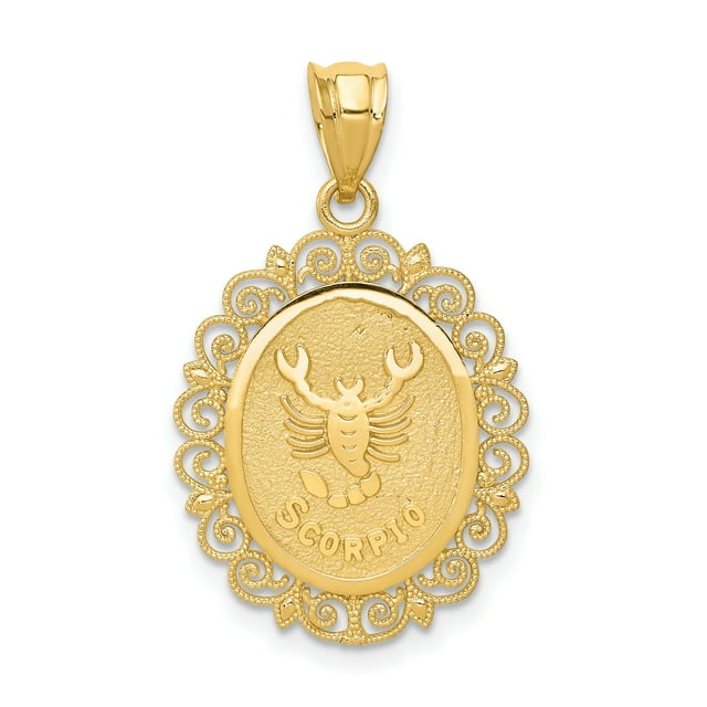 Collier Ovale en Or Jaune 14k Scorpion Zodiaque Pendentif