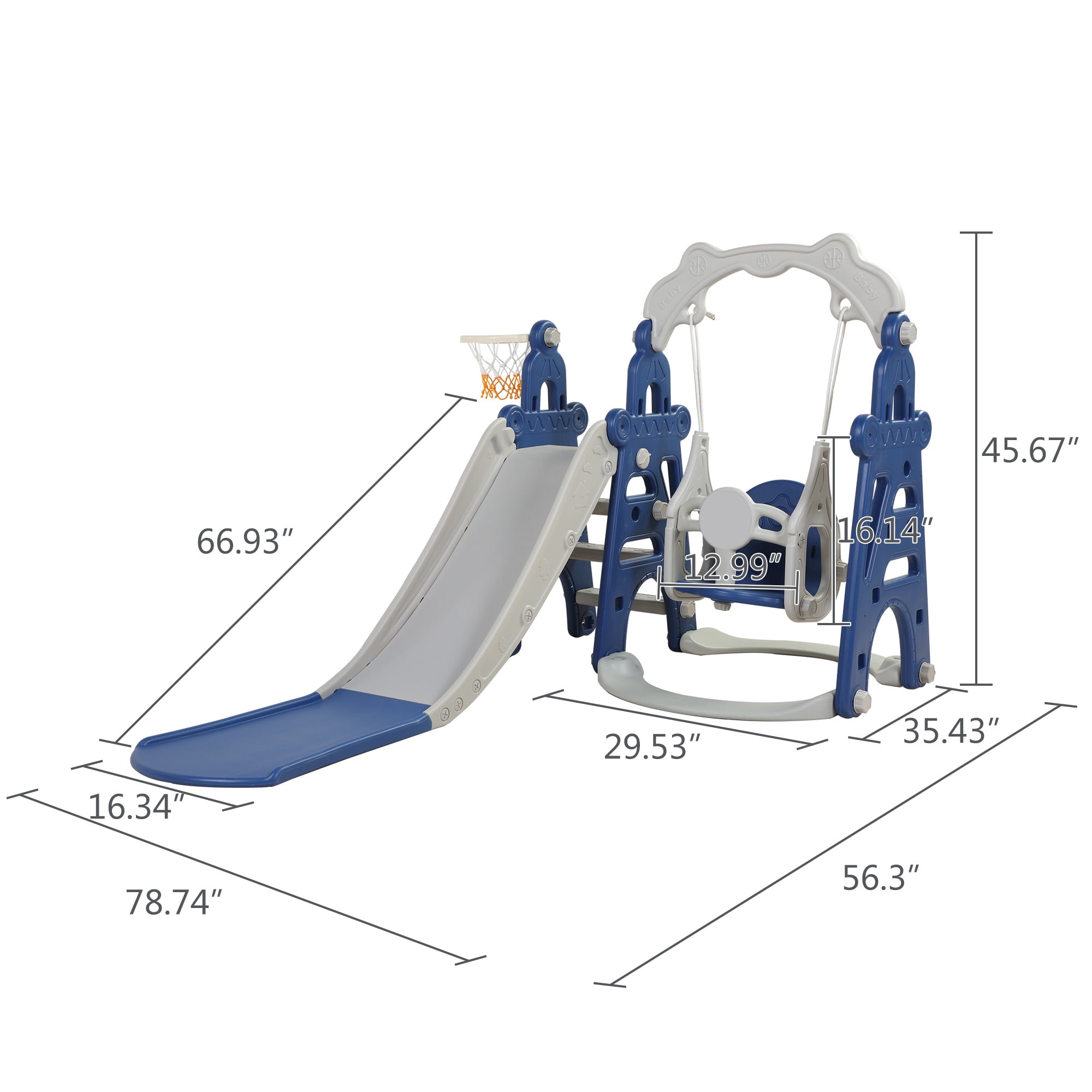 Lowestbest Three in One Slide, Swing, Basketball Hoop with Net-Blue and Gray. Lowestbest Three in One Slide, Swing, Basketball Hoop with Net-Blue and Gray.