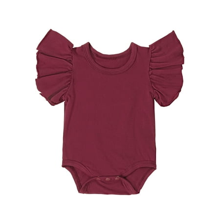 

Baby Boys Girls Summer Romper Fly Sleeve Crew Neck Solid Color Bodysuit Infant Outfit