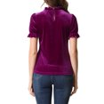 thumbnail image 3 of INSPIRE CHIC Ruffle Collar Shirt for Women's Short Sleeve Velvet Tops Blouse L Purple, 3 of 6