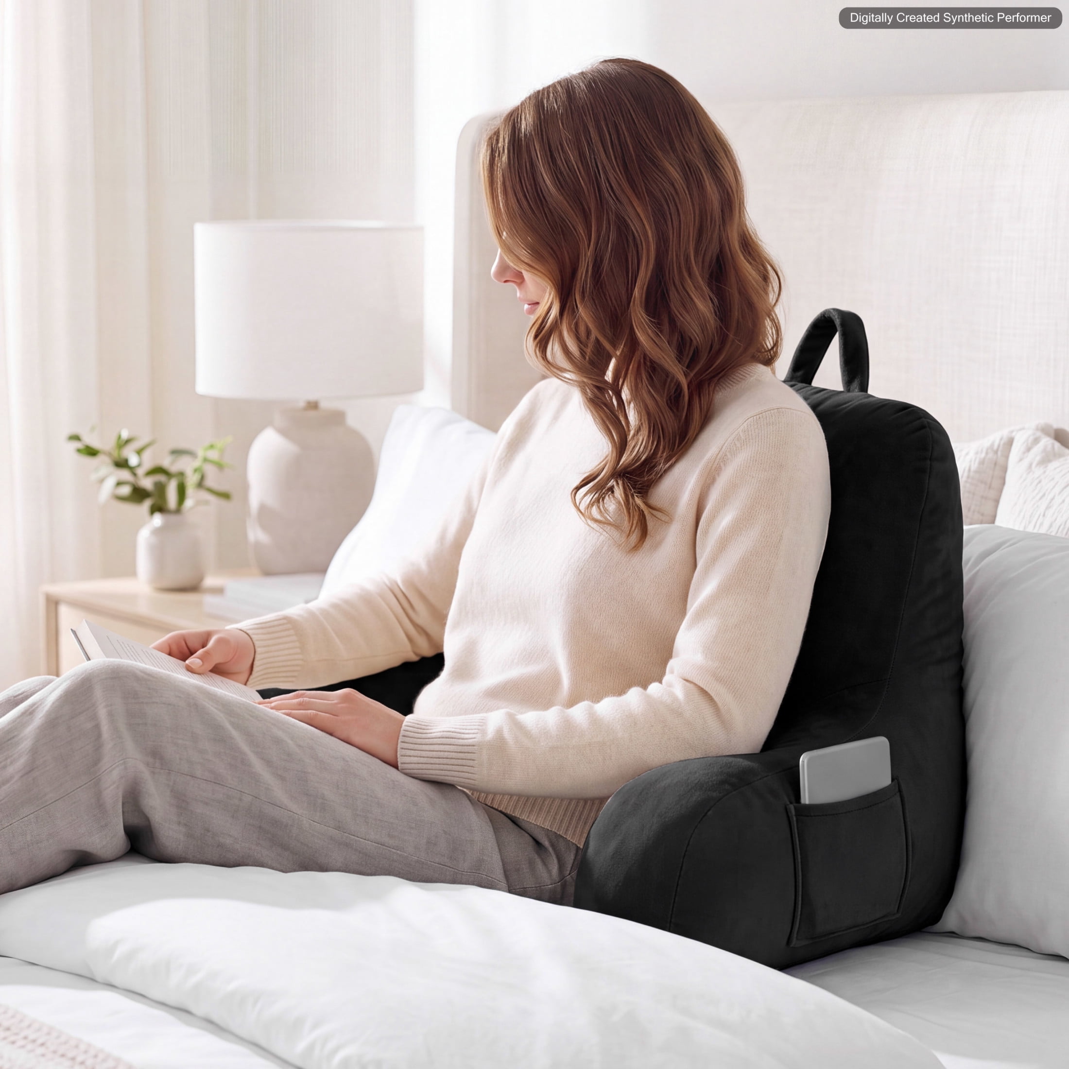 The Sheet Lab Plush Backrest Pillow, Black, 30" x 17" x 17"