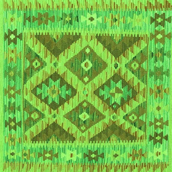 Ahgly Company Indoor Square Abstract Green Contemporary Area Rugs, 4' Square