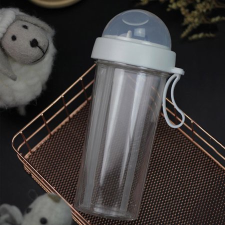 

Portable Dual Straw Separate Drink Water Beverage Bottle Couples Straw Bottle Leakage Proof New