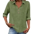 thumbnail image 2 of Long Sleeve Shirts for Women 2026 Loose Fit V Neck Button Down Linen Tops Cute Solid Summer Beach Tee Shirts, 2 of 6