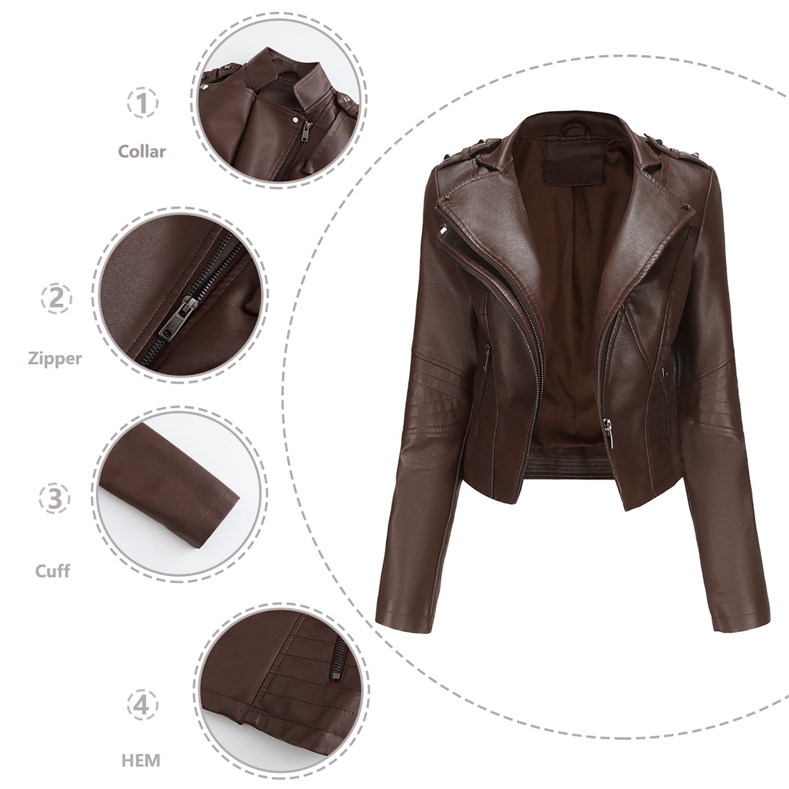 DailyTrove Women's Cropped Faux Leather Jacket, Long Sleeve, Casual Street & Night Out Wear, Durable Polyester Blend, Plus Size Friendly
