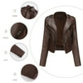 thumbnail image 4 of Lovskoo Women's Leather Jacket Casual Long Sleeve Printed Turndown Collar Zipper Jacket Motorcycle Jacket Brown, 4 of 8