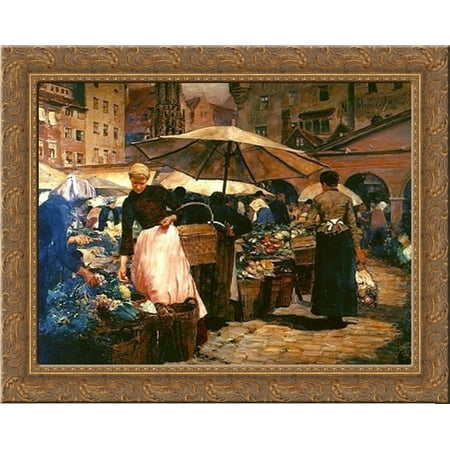 Market Day at Nuremberg 23x20 Gold Ornate Wood Framed Canvas Art by Tiffany, Louis Comfort