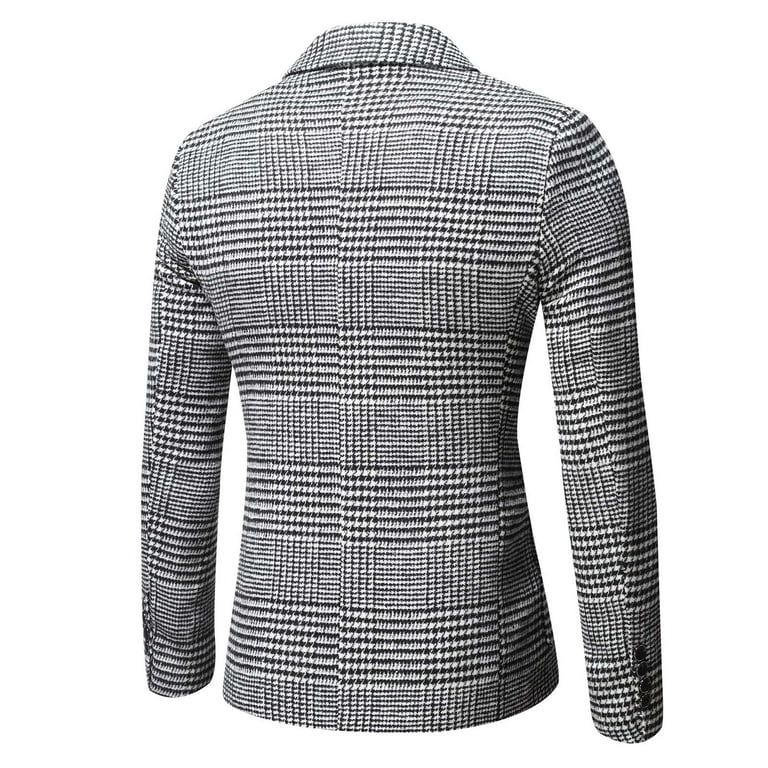 Xysaqa Men's Houndstooth Blazer Jacket Fashion Classic Wool-Blends