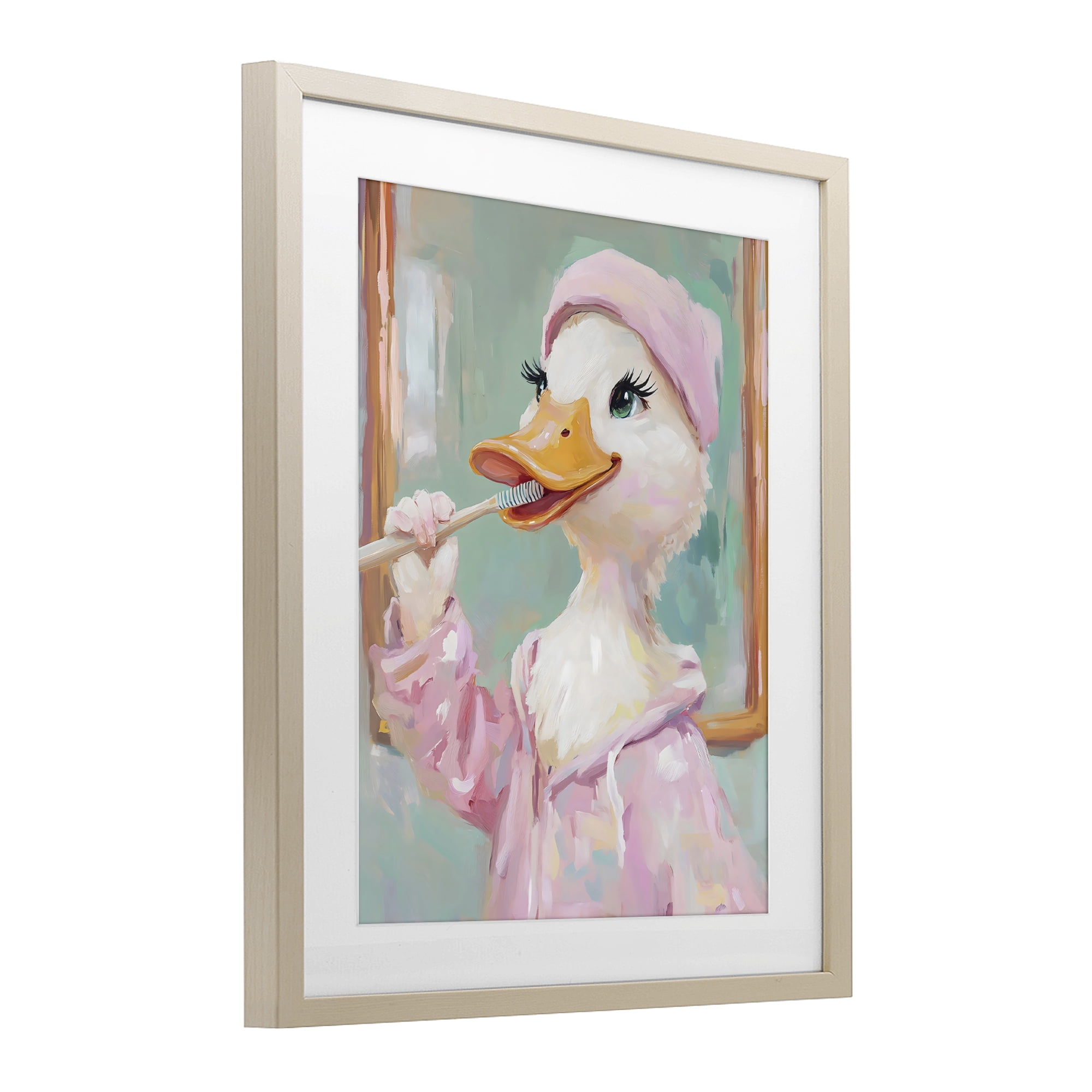 Stupell Industries Duck Brushing Teeth Birch Framed Print Under Glass, design by The Prints Vibe