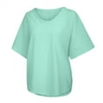 thumbnail image 2 of QLEICOM Womens Plus Size Summer Tops, Casual Loose Tops, Fashion Solid Cotton And Linen T Shirts, O-Neck Short Sleeve Fitting Pullover Tops Cardigan Blouse Green XXL, 2 of 5