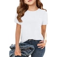 thumbnail image 2 of CCRFTGI Shirts for Children Girls 10-12 Short Sleeve Casual Ribbed T-Shirts Trendy Summer Tops Classic Crewneck Girls Clothes White 7-8 Years, 2 of 4