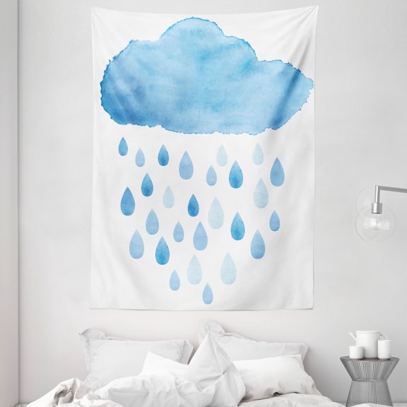 Apartment Decor Wall Hanging Tapestry, Illustration of Rain Drops and Cloud in Watercolor Painting Effect Cute Nimbus Fun Art, Bedroom Living Room Dorm Accessories, 60 X 80 Inches, by Ambesonne